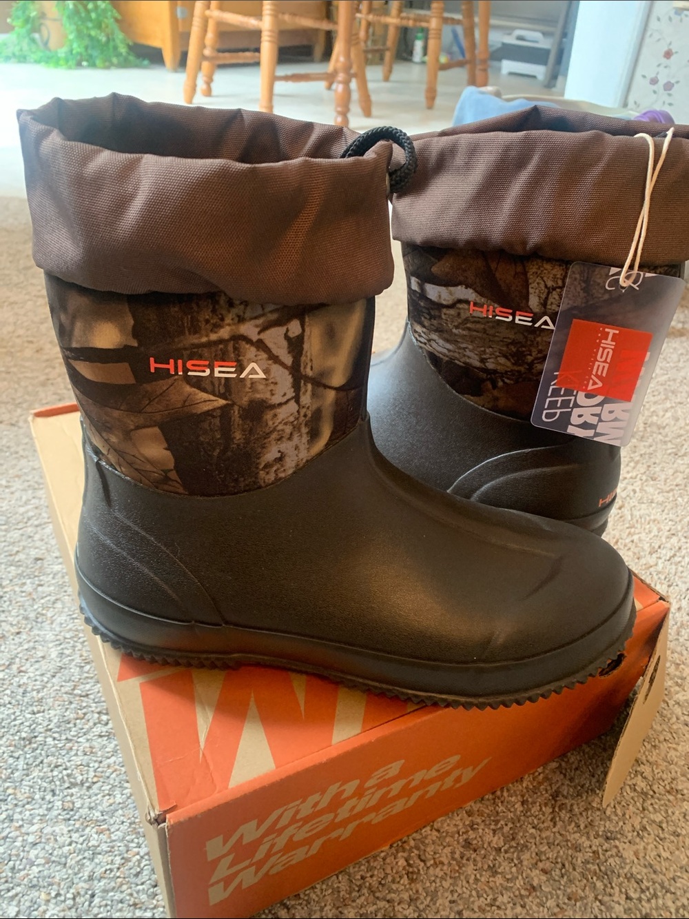 Hisea Men's Brown Camo Waterproof Snow Boots